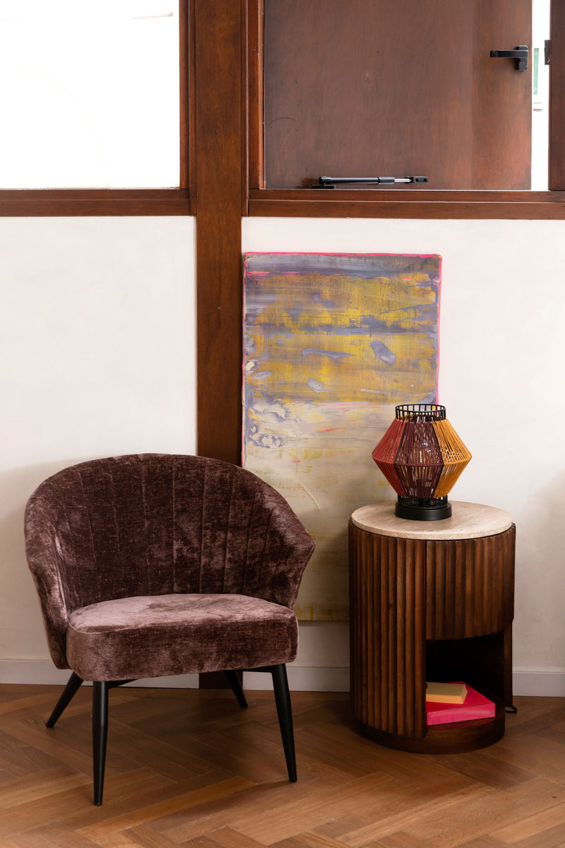 Loungesessel Georgia Dutchbone Lila mit Samtbezug und Metallbeinen