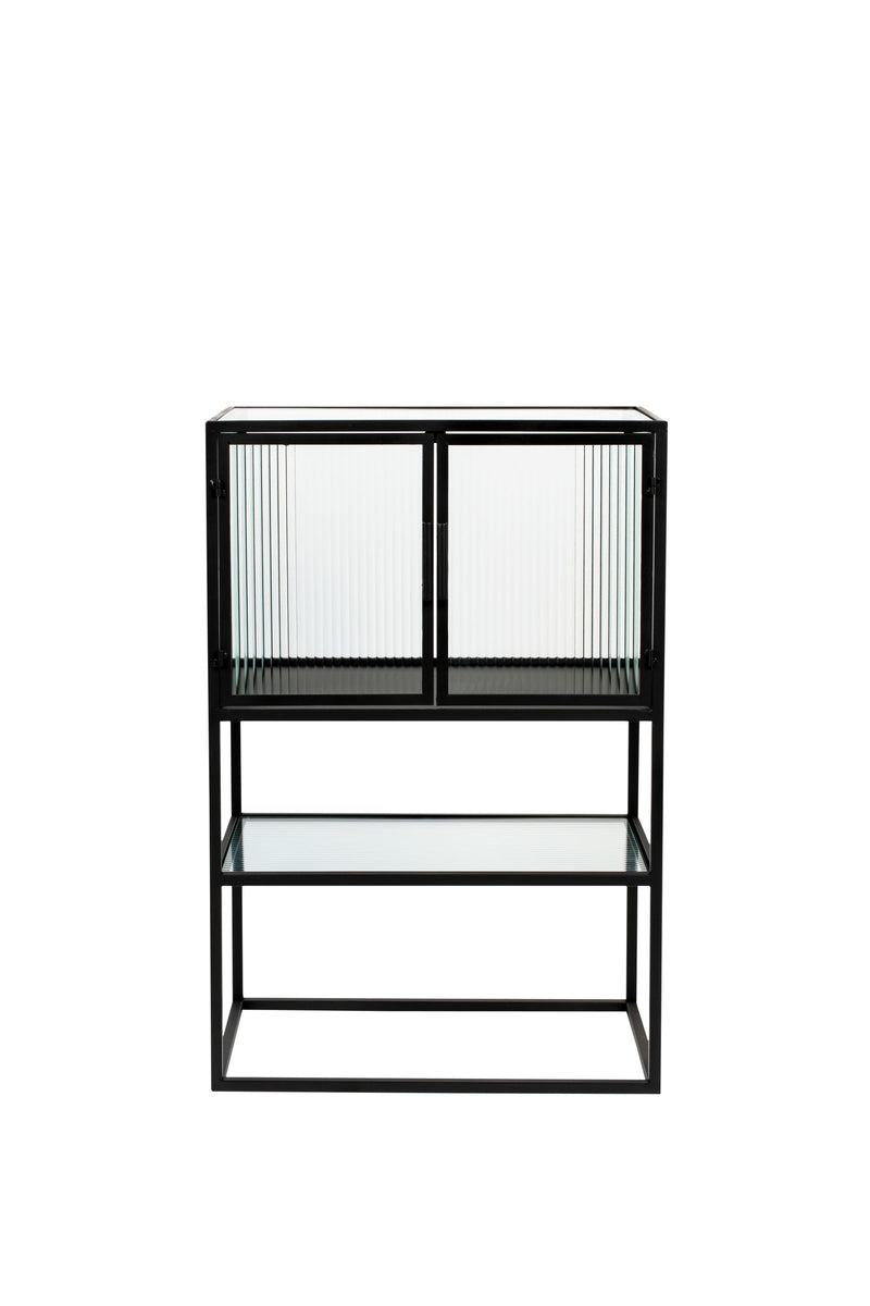 Schrank Boli Small Black aus Stahl und Glas im Vintage-Design
