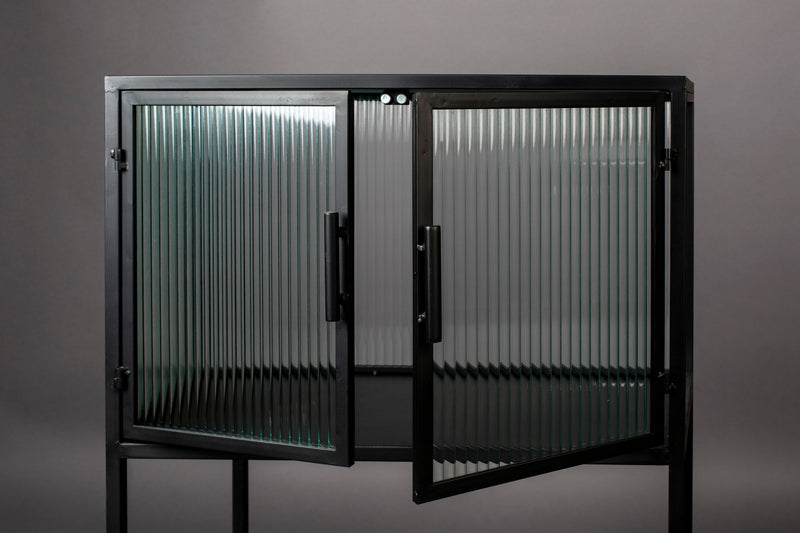 Schrank Boli Small Black aus Stahl und Glas im Vintage-Design