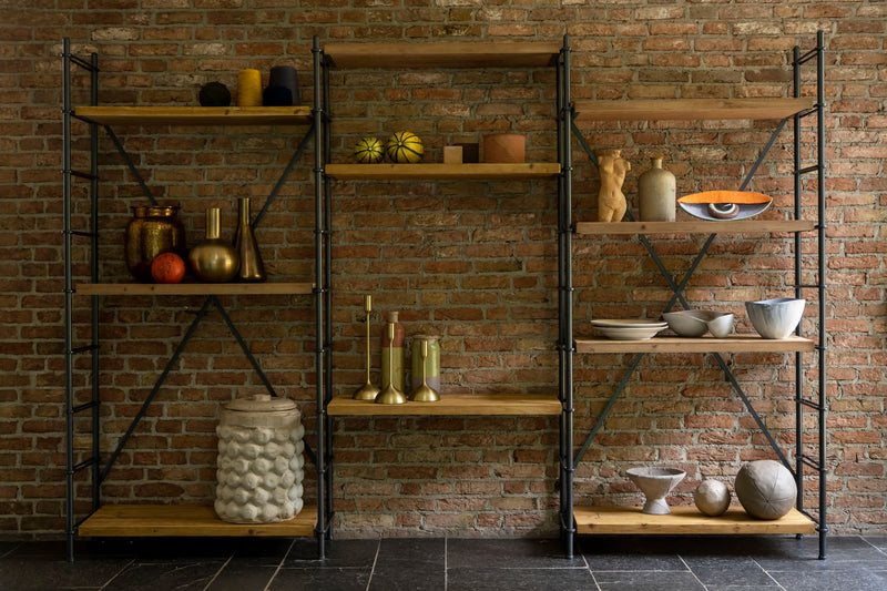 Regal Shelf Iron von Dutchbone aus Fichtenholz mit Eisengestell, Braun