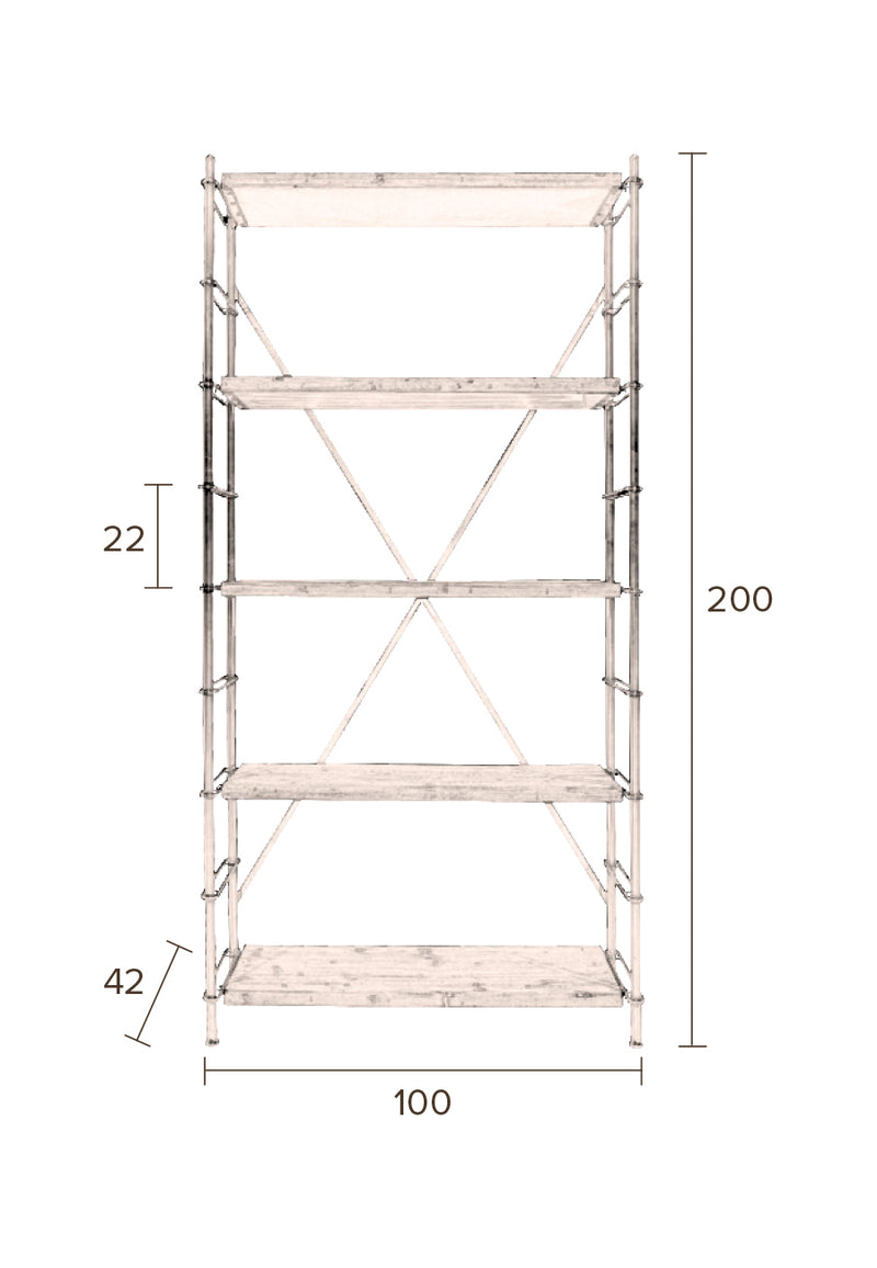 Regal Shelf Iron von Dutchbone aus Fichtenholz mit Eisengestell, Braun