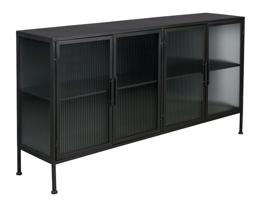 Sideboard Boli mit vier Glastüren und gerilltem Muster in Gesamtansicht von schräg vorne.