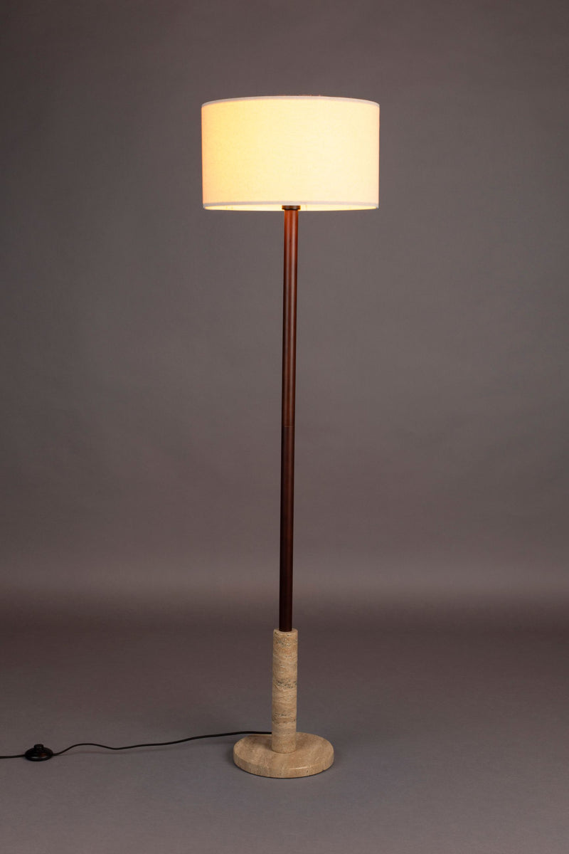 Stehlampe Jackson mit Leinenschirm und Travertin-Sockel, Dutchbone