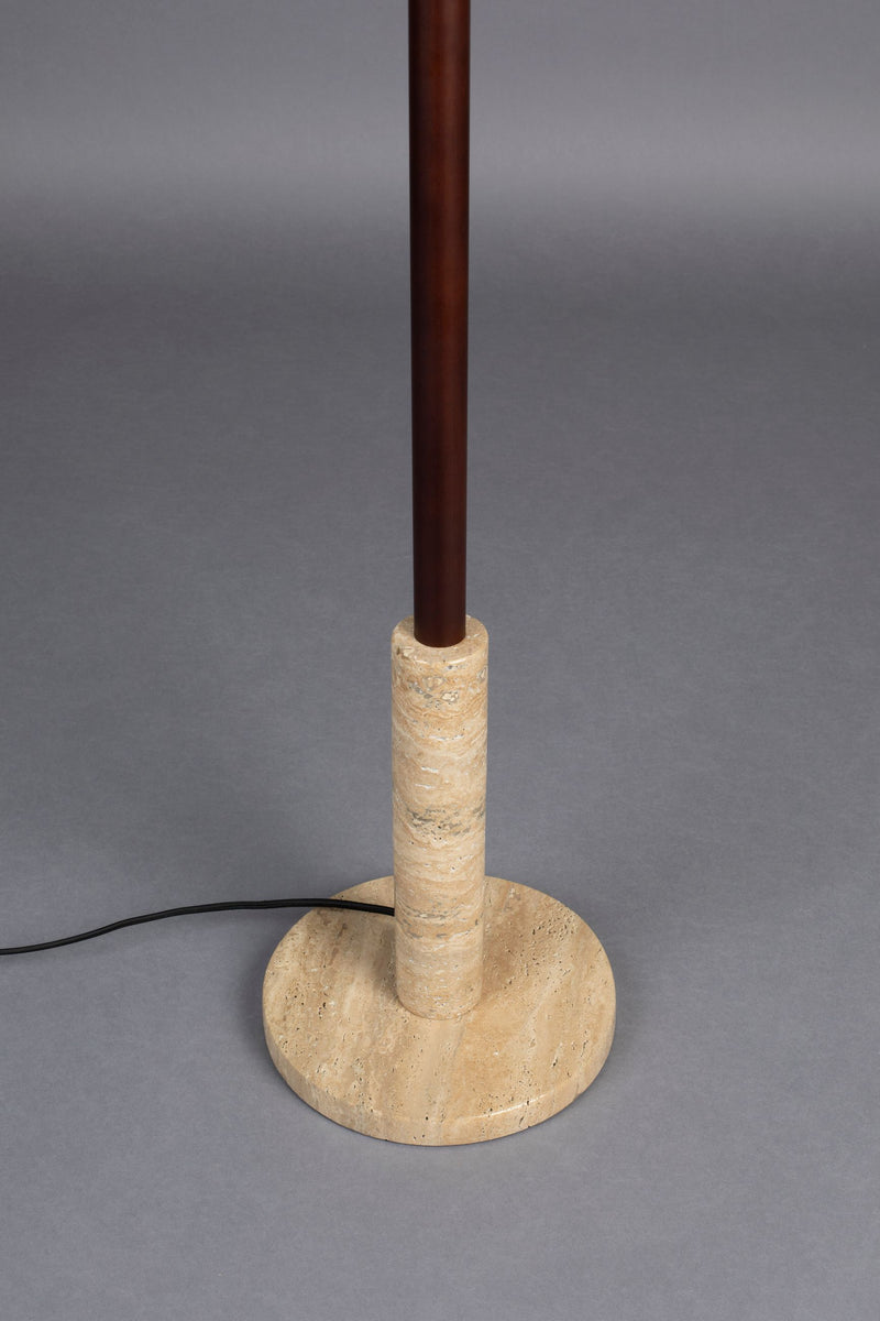 Stehlampe Jackson mit Leinenschirm und Travertin-Sockel, Dutchbone