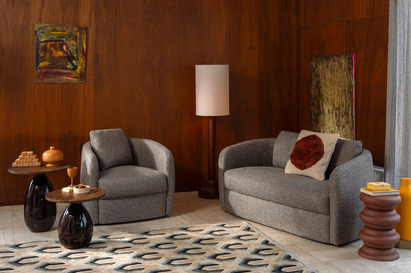 Stehlampe Jones von Dutchbone mit Gestell aus Gummibaumholz in Beige