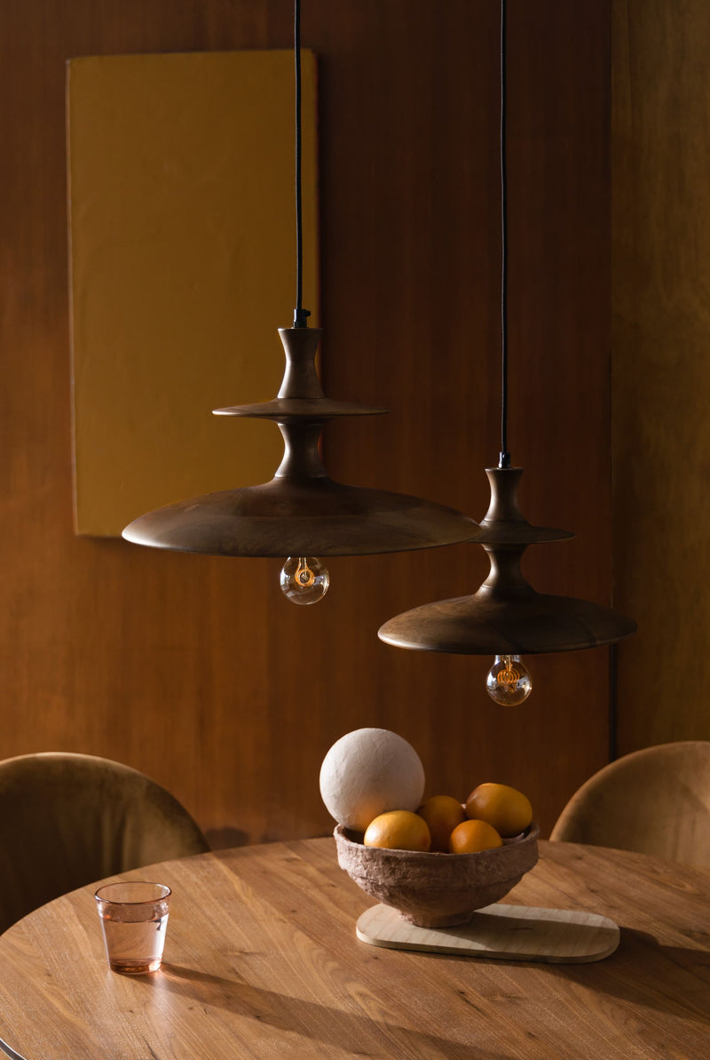 Pendelleuchte Cath L Walnut aus Mangoholz, Vintage-Design Dutchbone