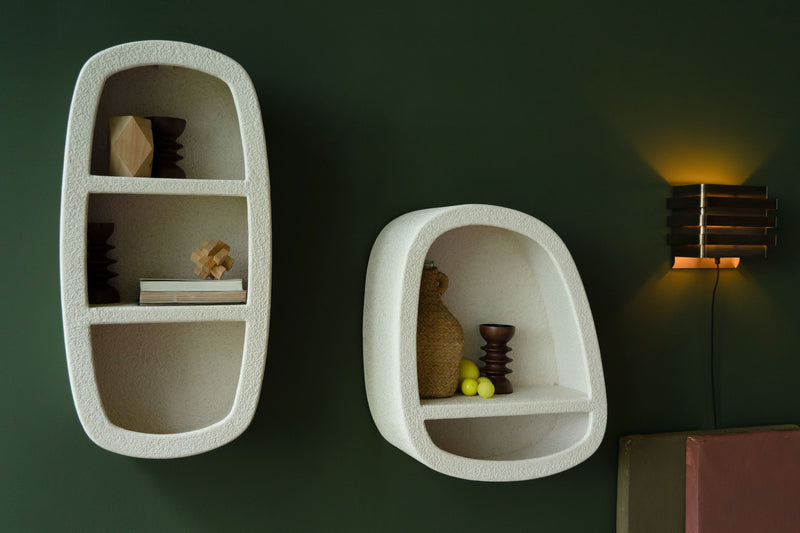 Wandregal Veda aus recyceltem Marmor, Beige – Wohnzimmer-Deko