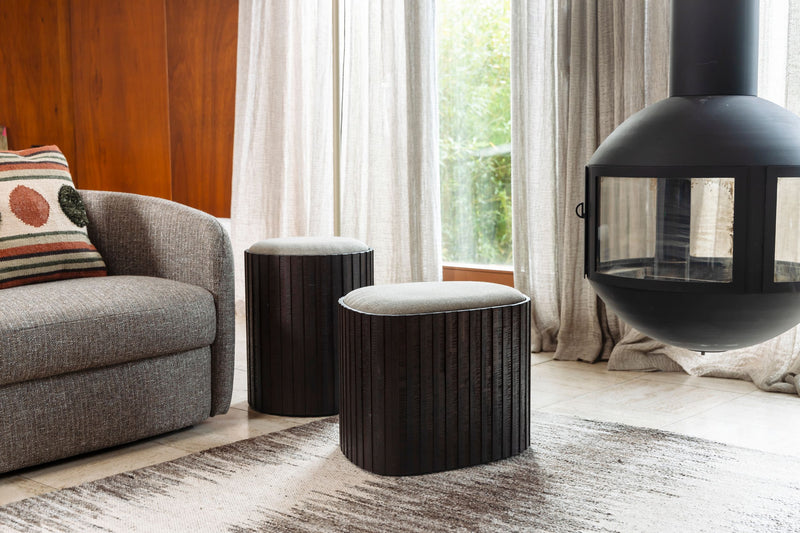 Sitzpouf Bay von Dutchbone mit Stauraum, Teakholz in Walnuss-Braun