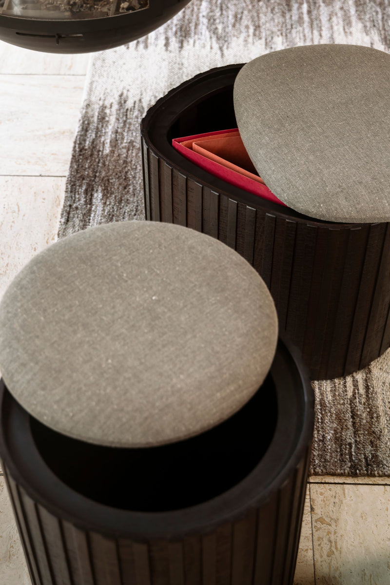 Sitzpouf Bay von Dutchbone mit Stauraum, Teakholz in Walnuss-Braun