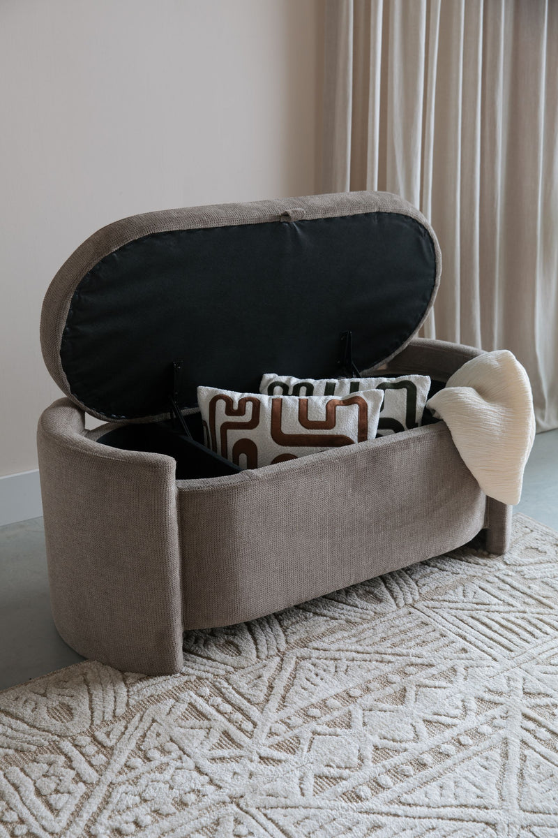 Sitzbank Miro, oval geformt in Grau mit Polyesterbezug für Wohnzimmer