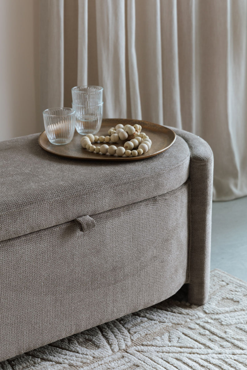 Sitzbank Miro, oval geformt in Grau mit Polyesterbezug für Wohnzimmer