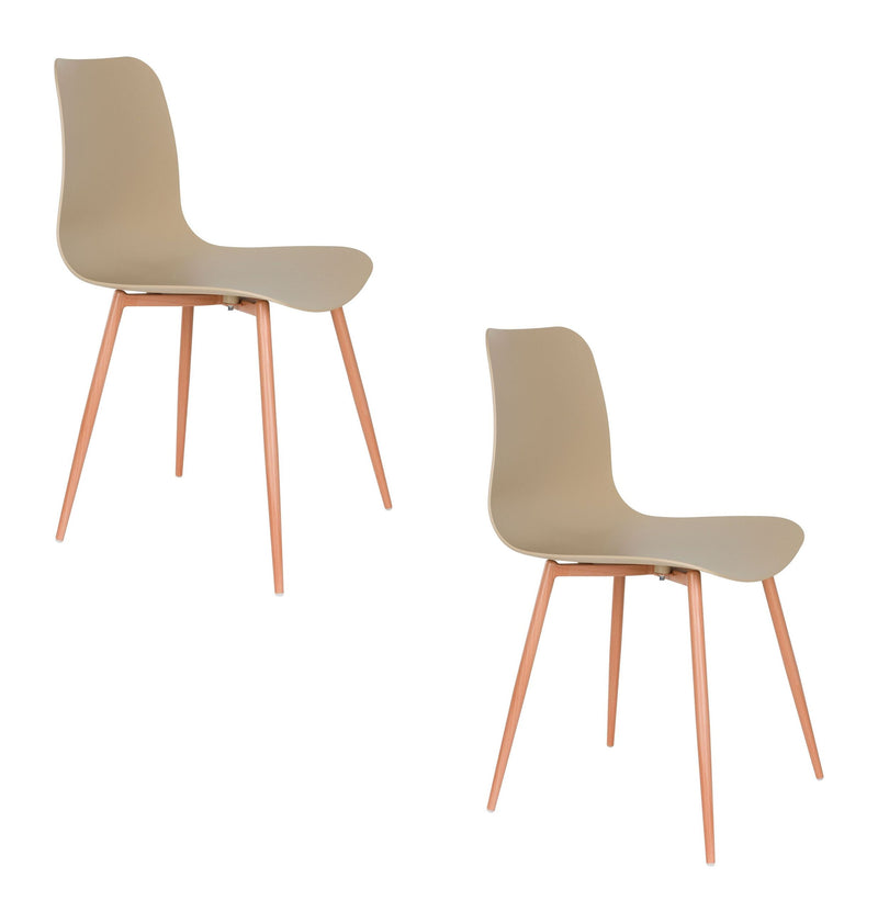 Esszimmerstuhl Leon im 2er-Set, Beige mit Gestell aus Stahl