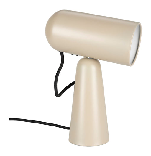 Schreibtischlampe Vesper Beige mit drehbarem, horizontal ausgerichtetem Metallschirm in Gesamtansicht.