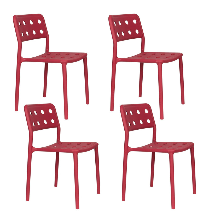 Gartenstuhl Serra im 4er-Set, Rot aus Kunststoff für Balkon & Terrasse