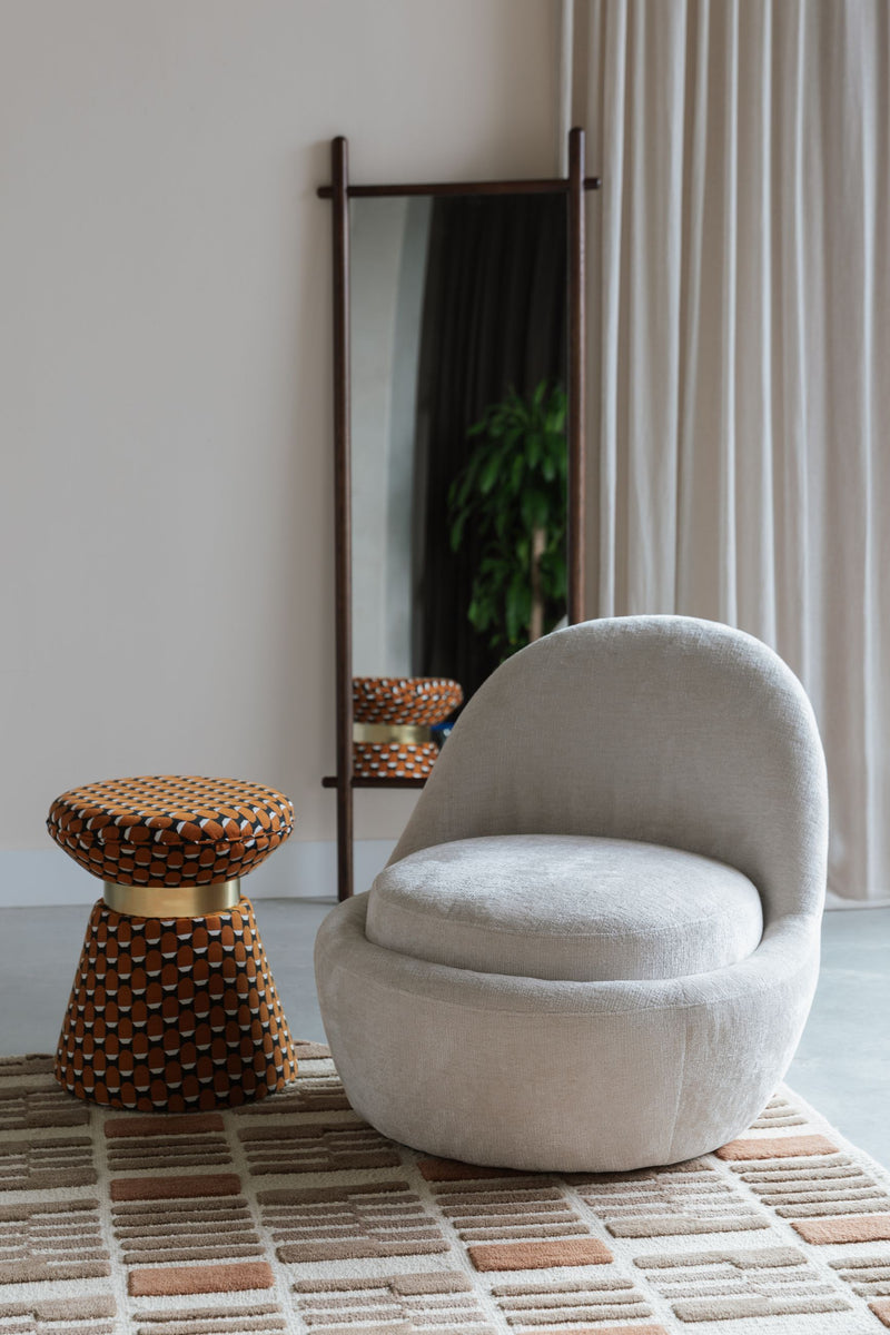 Hocker Pin mit braunem Muster und goldenem Rand, MDF-Gestell