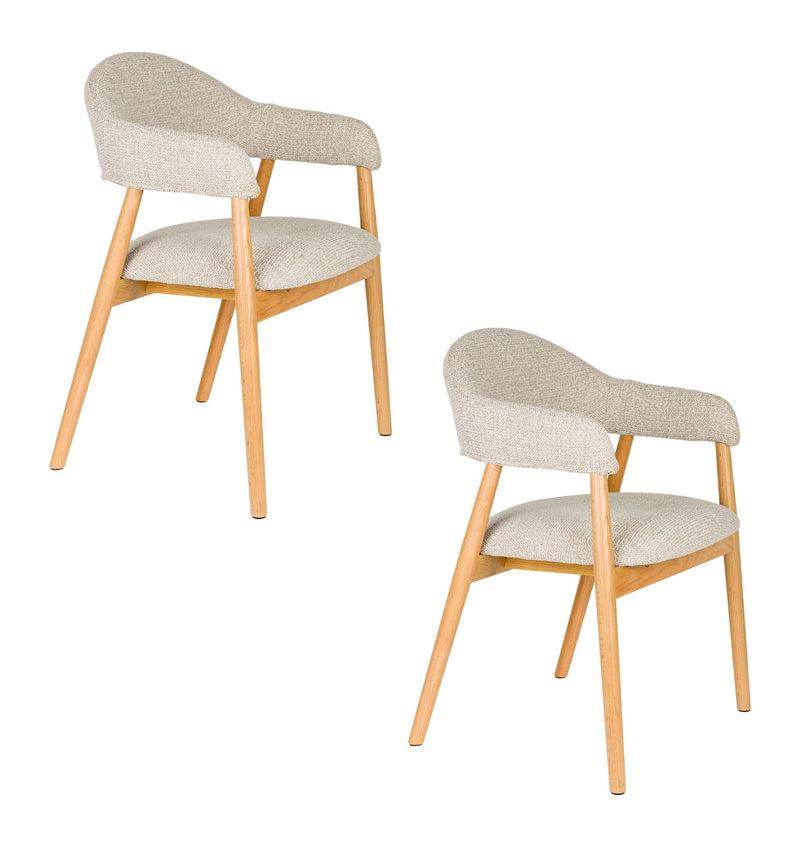 Sessel Indy im 2er-Set, Beige mit Eichenholz-Gestell für Esszimmer