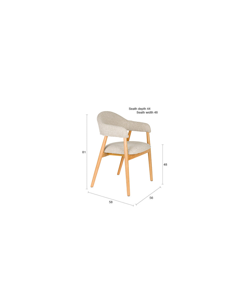 Sessel Indy im 2er-Set, Beige mit Eichenholz-Gestell für Esszimmer