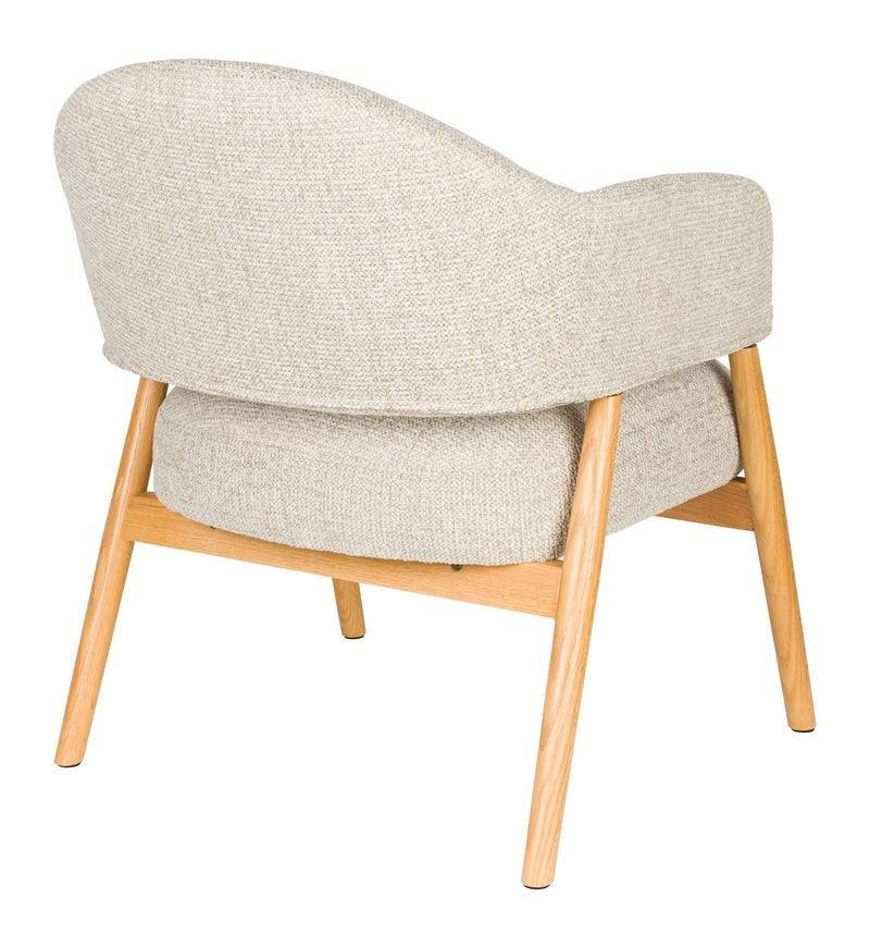 Loungesessel Indy Hellbraun-Beige mit Stoffbezug und Eichenholzgestell