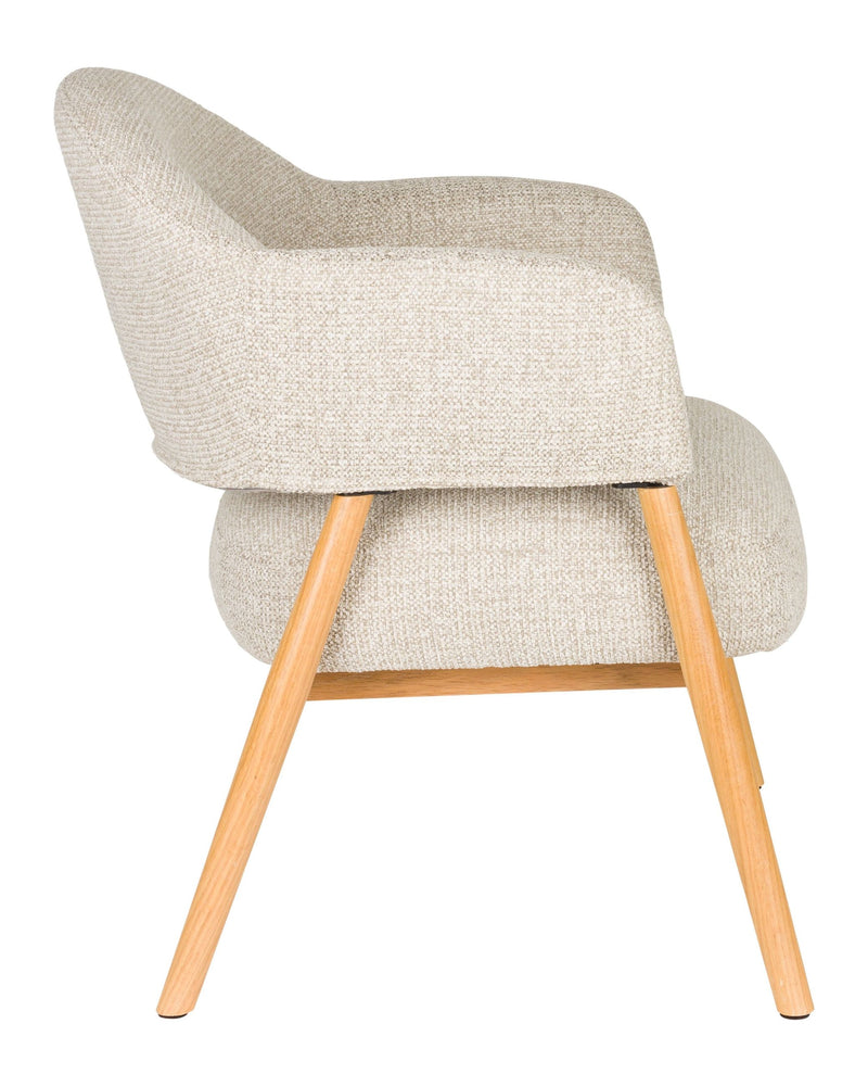 Loungesessel Indy Hellbraun-Beige mit Stoffbezug und Eichenholzgestell