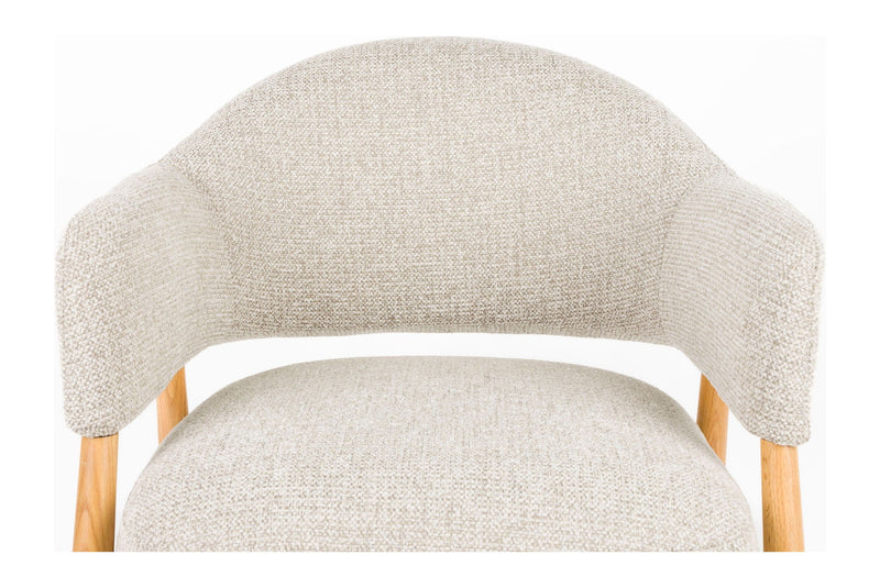 Loungesessel Indy Hellbraun-Beige mit Stoffbezug und Eichenholzgestell