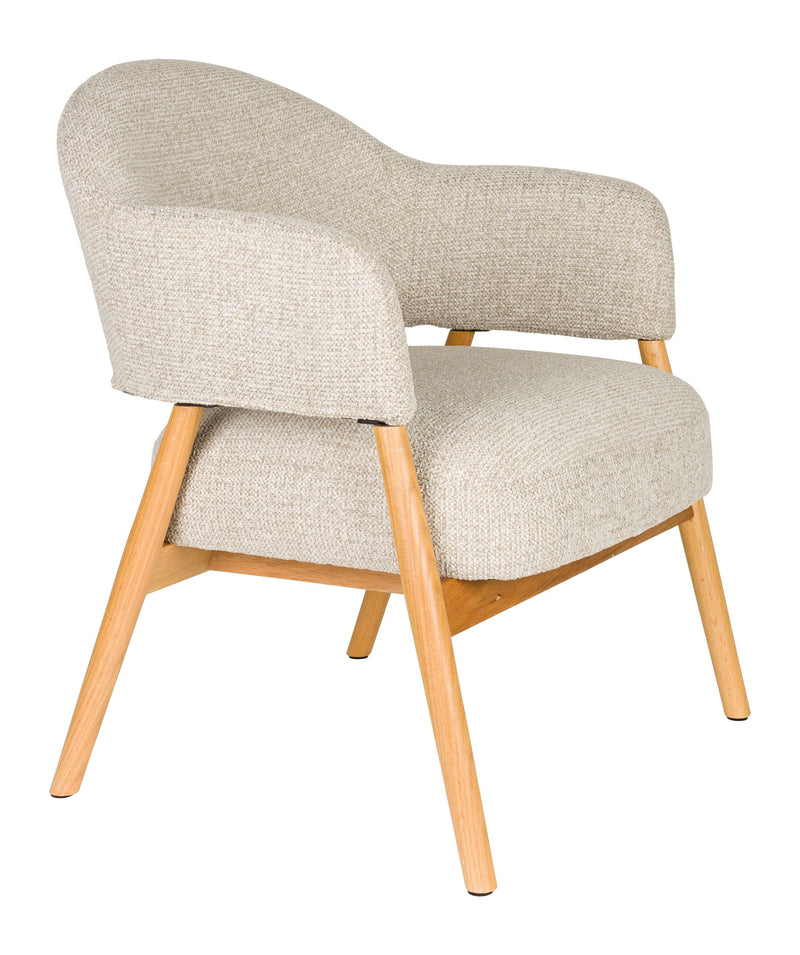 Loungesessel Indy Hellbraun-Beige mit Stoffbezug und Eichenholzgestell