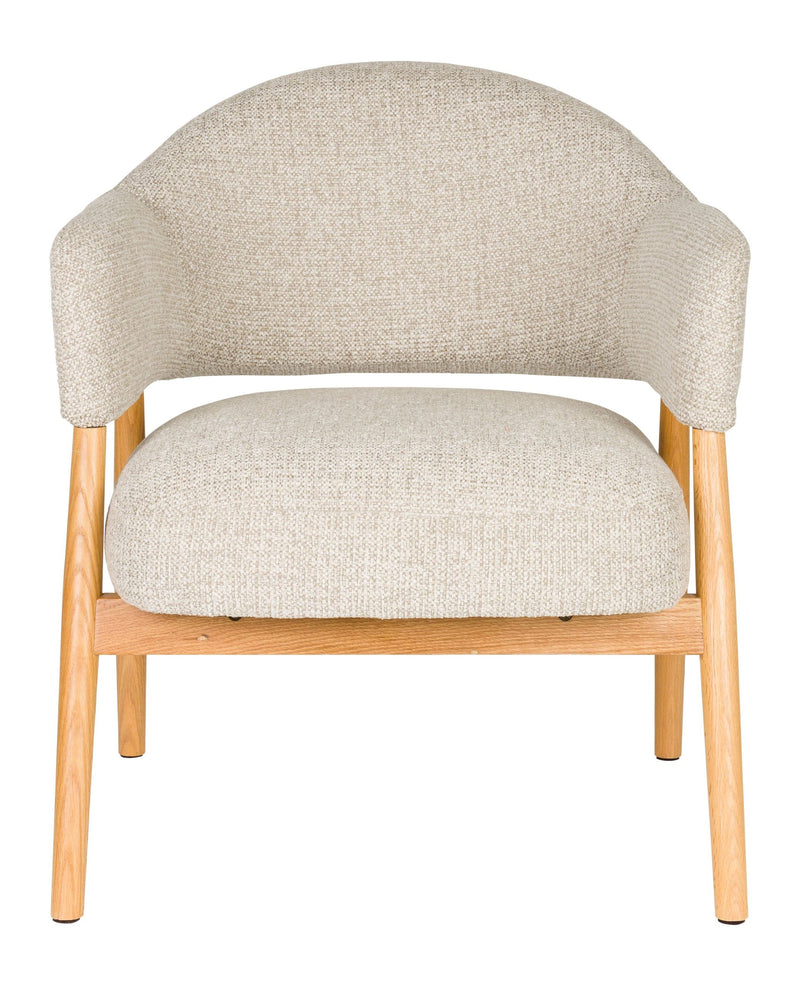 Loungesessel Indy Hellbraun-Beige mit Stoffbezug und Eichenholzgestell