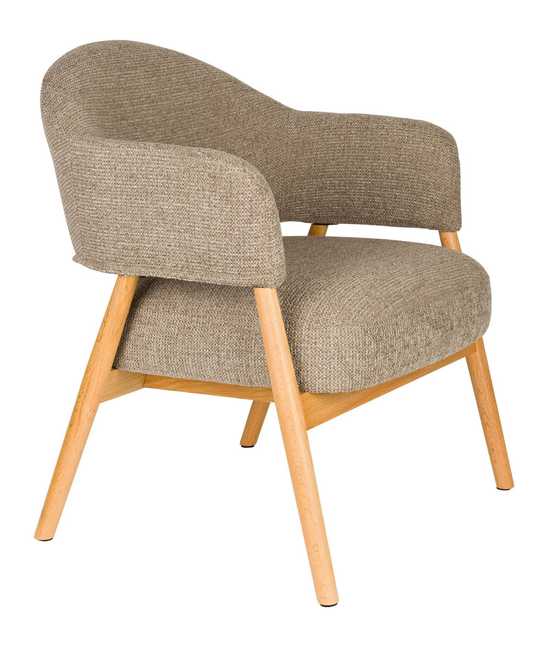 Loungesessel Indy Dark Brown mit Eichenholz-Gestell, Stoffbezug