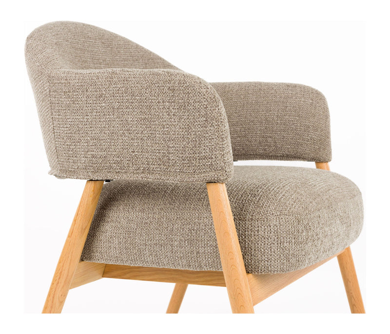 Loungesessel Indy Dark Brown mit Eichenholz-Gestell, Stoffbezug