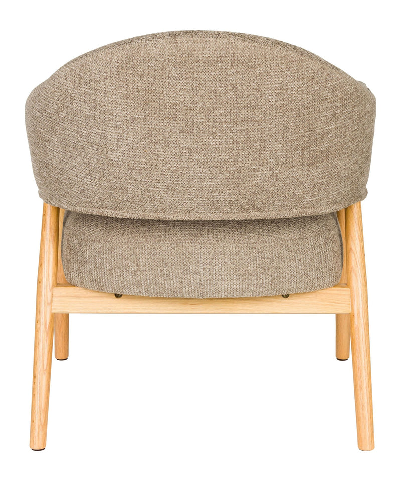 Loungesessel Indy Dark Brown mit Eichenholz-Gestell, Stoffbezug