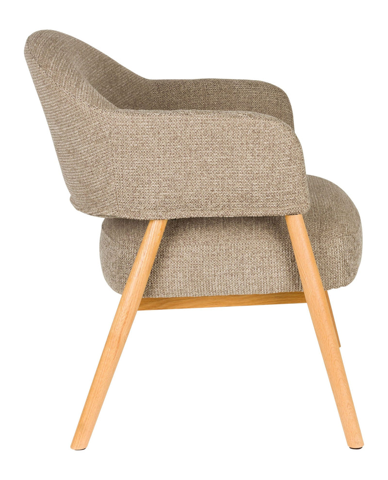 Loungesessel Indy Dark Brown mit Eichenholz-Gestell, Stoffbezug