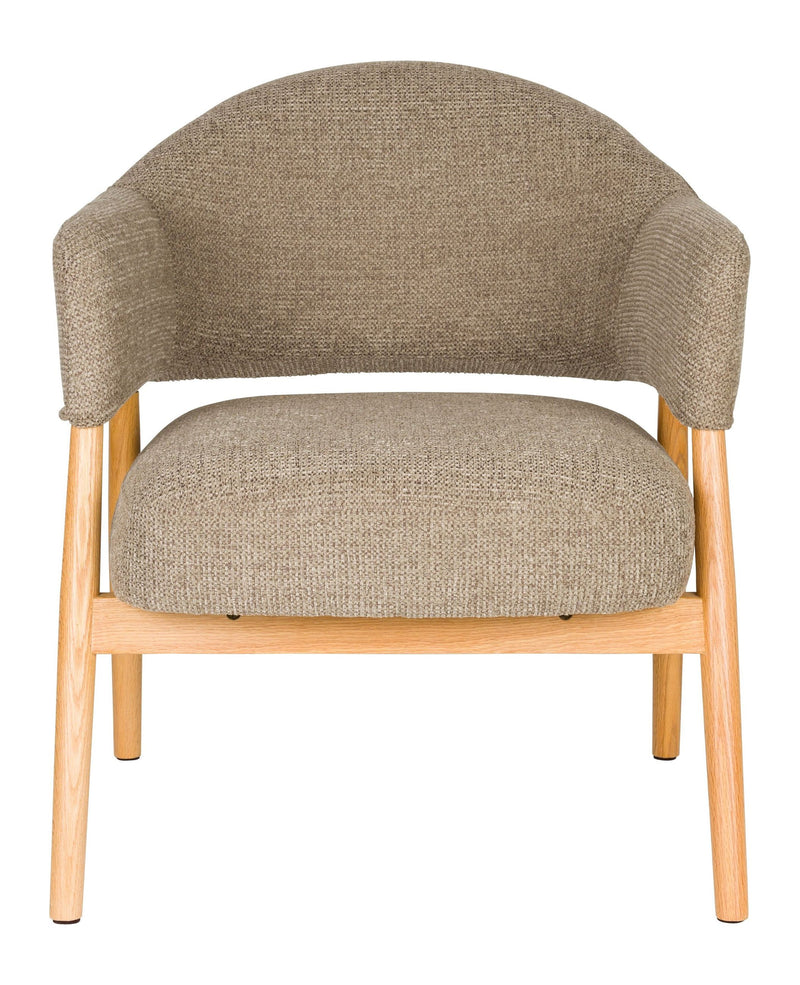 Loungesessel Indy Dark Brown mit Eichenholz-Gestell, Stoffbezug