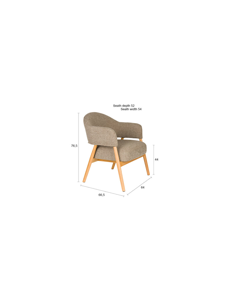 Loungesessel Indy Dark Brown mit Eichenholz-Gestell, Stoffbezug