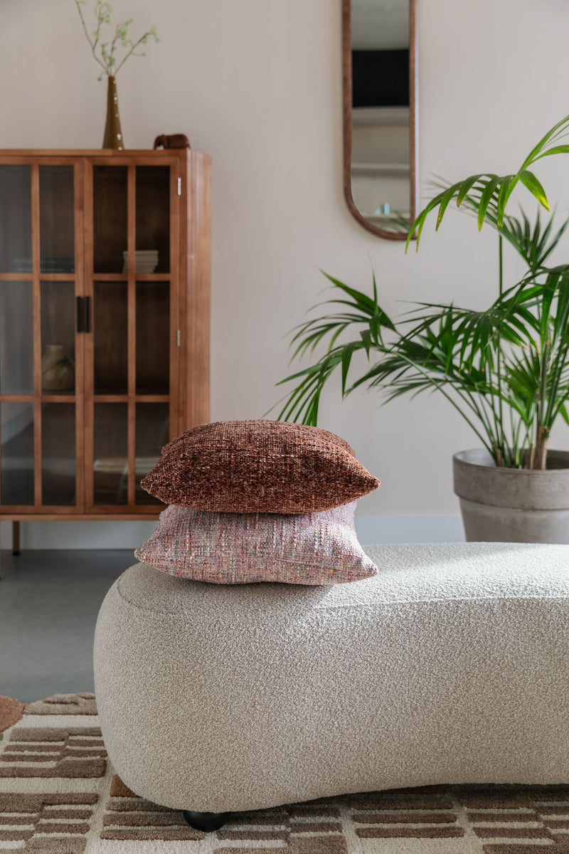 Hocker Noxx Beige mit Teddy-Stoff, 2 Sitzplätze für Wohnzimmer