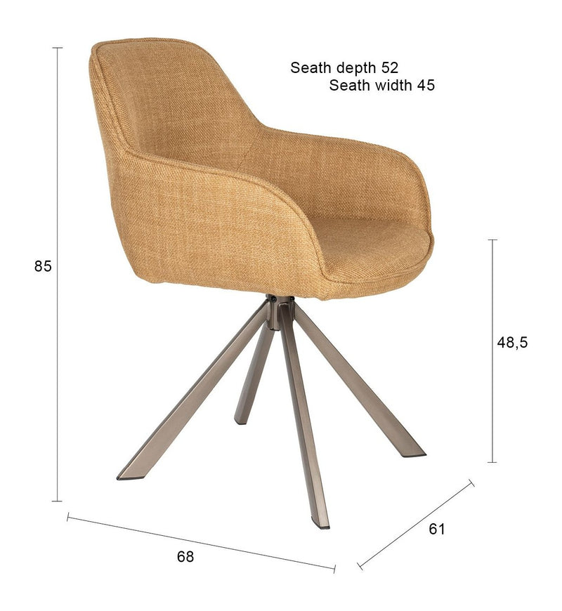 Esszimmerstuhl Toye im 2er-Set, Gelb mit drehbarem Sitz aus Polyester