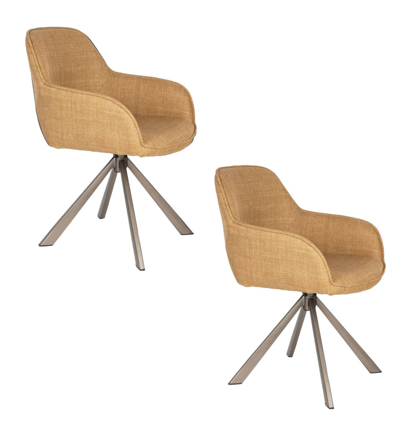 Esszimmerstuhl Toye im 2er-Set, Gelb mit drehbarem Sitz aus Polyester
