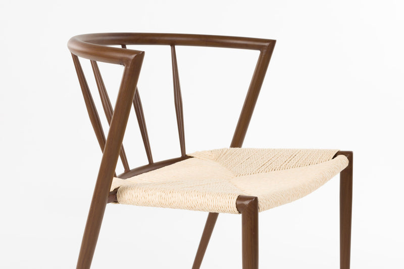 Esszimmerstuhl Che im 2er-Set, Walnut mit Seilsitz und Eisengestell