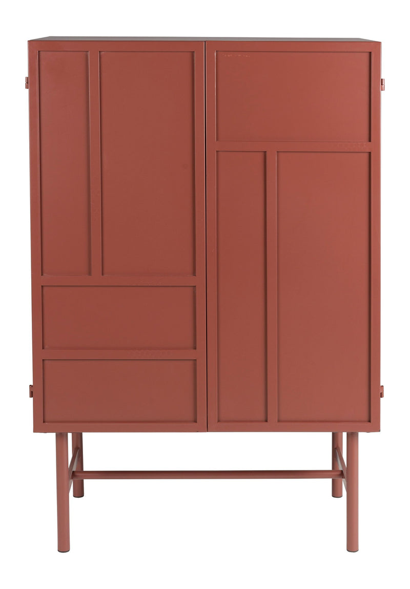 Schrank Davis im Retro-Look, Rot aus Metall mit schmalen Beinen