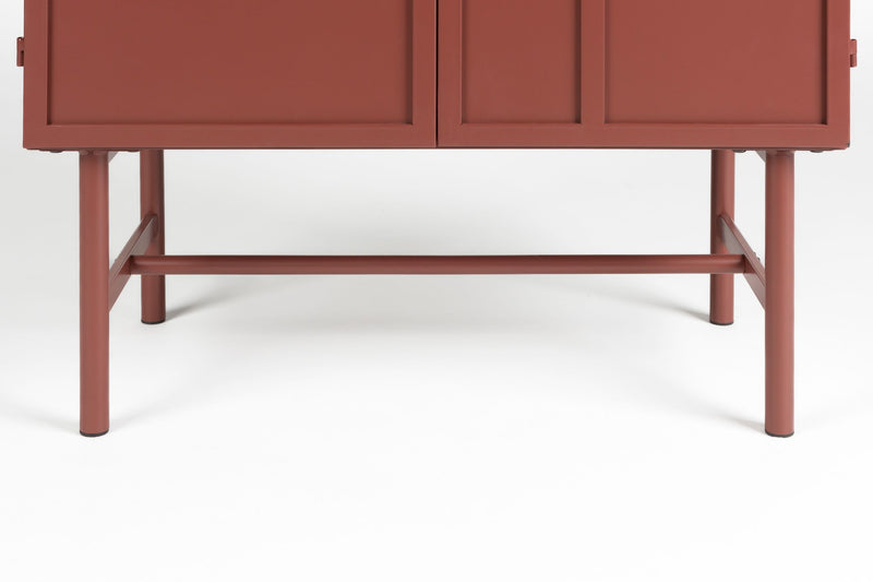 Schrank Davis im Retro-Look, Rot aus Metall mit schmalen Beinen
