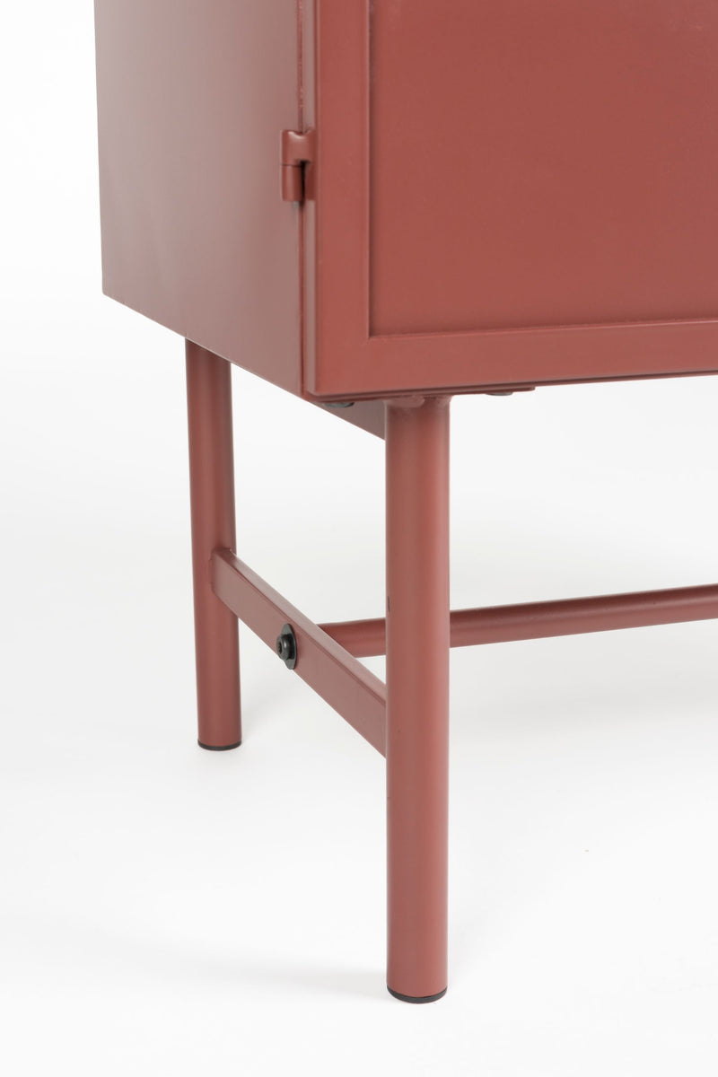Schrank Davis im Retro-Look, Rot aus Metall mit schmalen Beinen