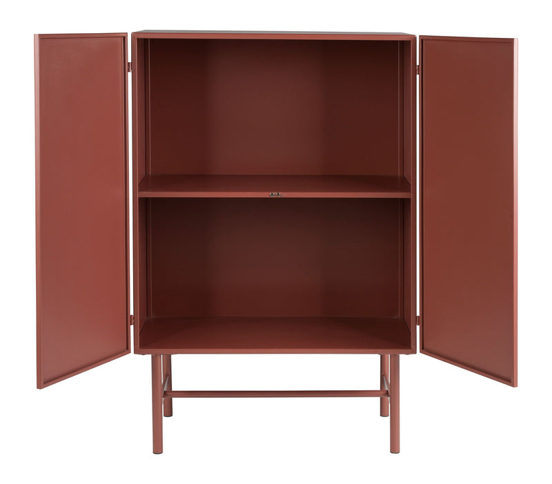 Schrank Davis im Retro-Look, Rot aus Metall mit schmalen Beinen