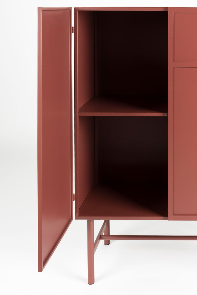 Schrank Davis im Retro-Look, Rot aus Metall mit schmalen Beinen