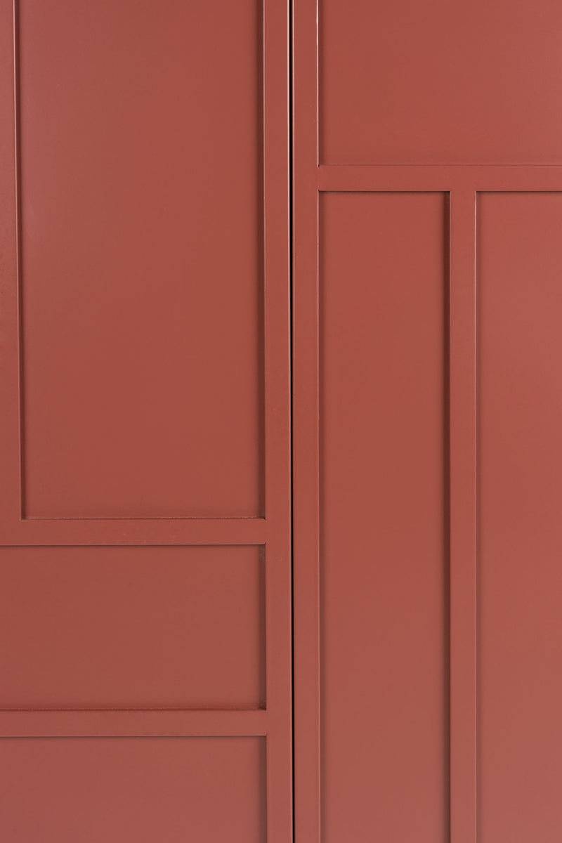Schrank Davis im Retro-Look, Rot aus Metall mit schmalen Beinen