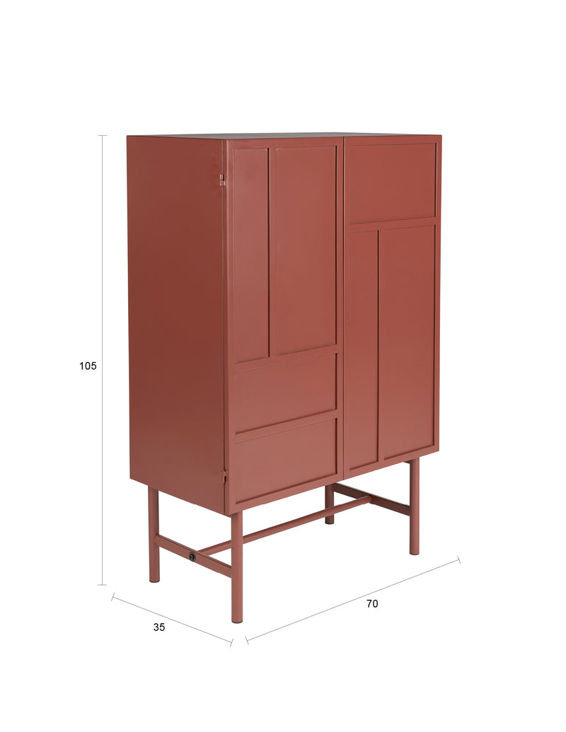 Schrank Davis im Retro-Look, Rot aus Metall mit schmalen Beinen