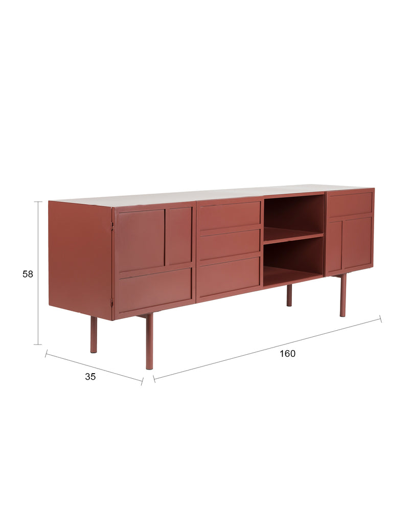 Sideboard Davis aus Metall in Rot, Retro-Design fürs Wohnzimmer