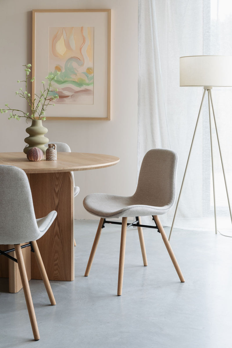 Esszimmerstuhl Lester im 2er-Set, Beige mit Eichenholz-Gestell
