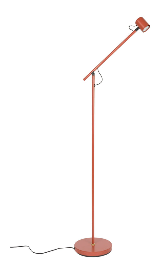 Stehlampe Aero Rot aus Metall in Gesamtansicht mit verstellbarem Lampenkopf und runder Standfläche.