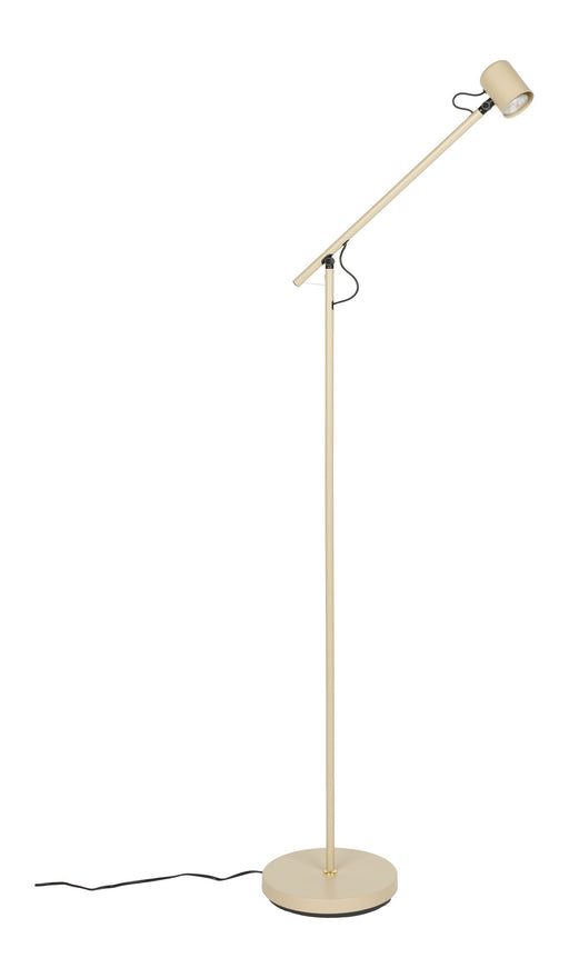Stehlampe Aero Beige in Gesamtansicht mit verstellbarem Kopf und rundem Fuß aus Metall.