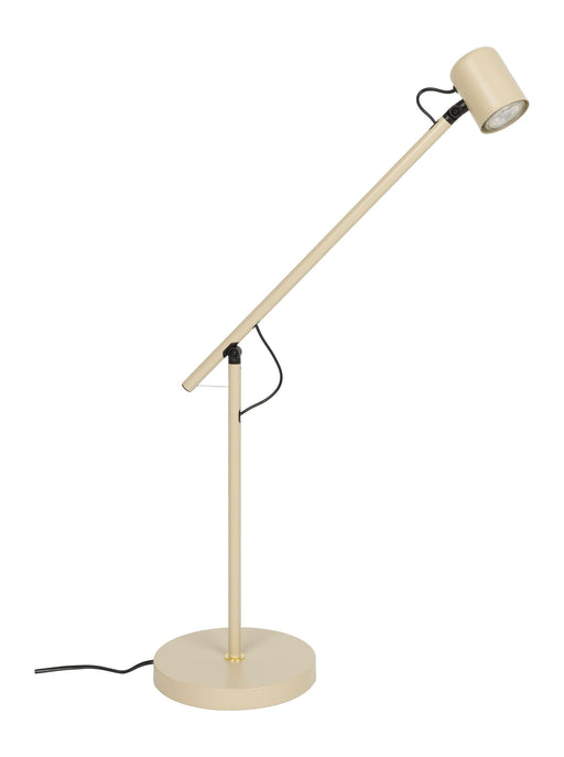 Tischlampe Aero Beige aus Metall in Gesamtansicht mit schwenkbarem Lampenkopf und rundem Standfuß.