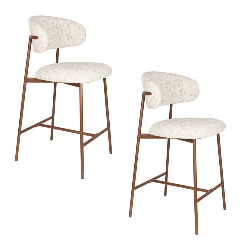 Barhocker Claes im 2er-Set, Off-White mit Eisengestell für Esszimmer