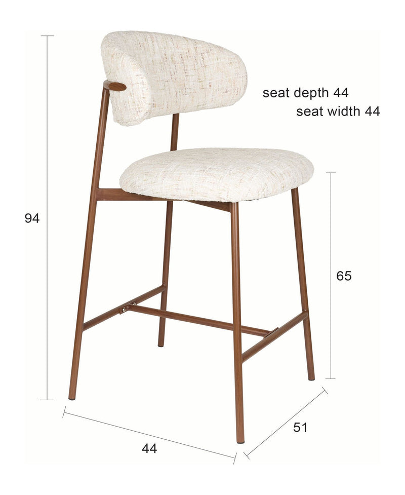 Barhocker Claes im 2er-Set, Off-White mit Eisengestell für Esszimmer